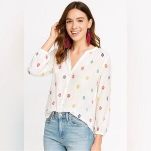 ANTHROPOLOGIE | ROLLER RABBIT KURTOE MULTI COLOR EMBROIDERED BLOUSE MEDIUM